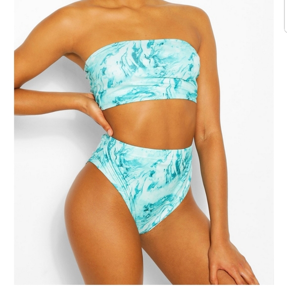 Boohoo Other - NWT Boohoo Mint Marble Rib Bandeau Bikini